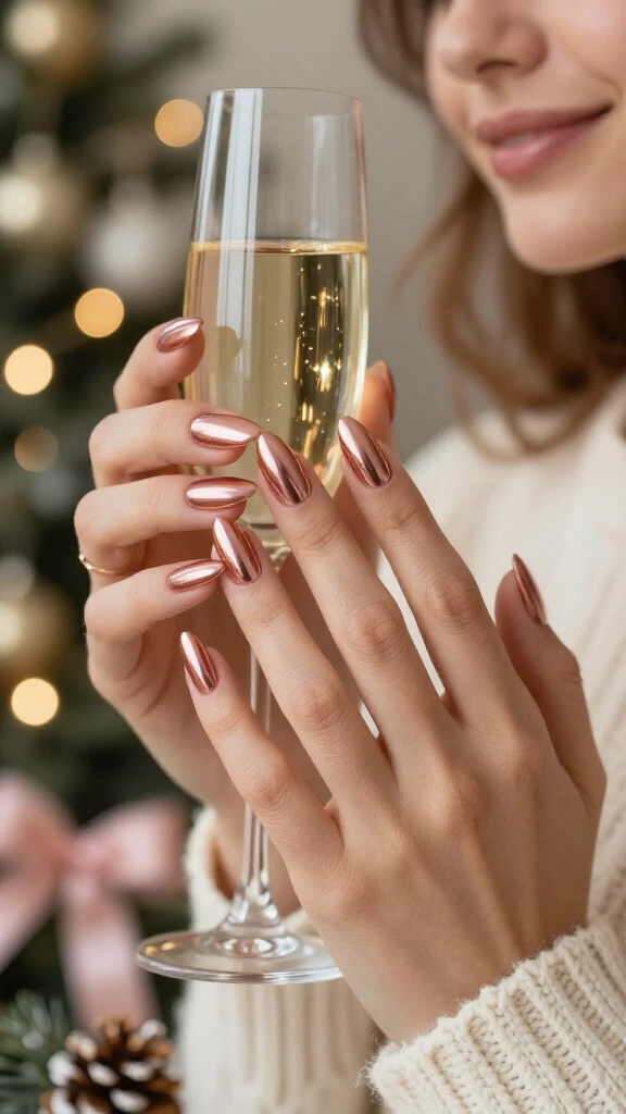 Rose gold mirror chrome almonds