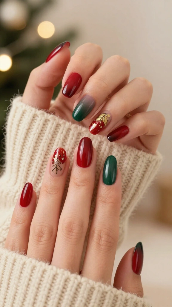Red-to-green gradient with holly detail