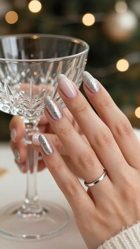 Platinum glitter negative space half-moons