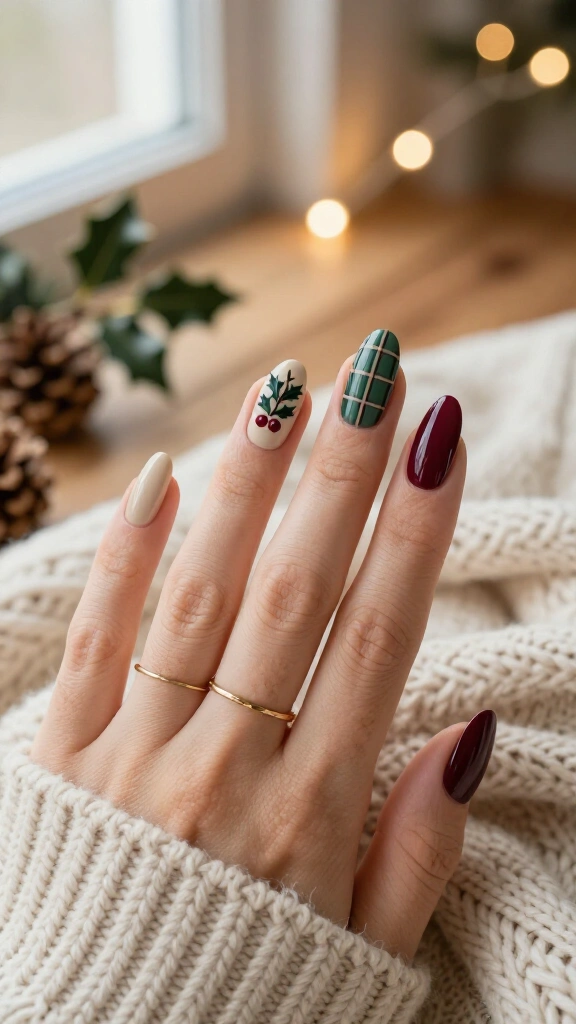 Tartan plaid with a holly accent