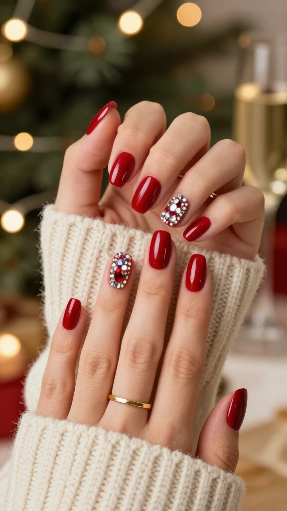 Classic crimson red with crystal rhinestone cuffs