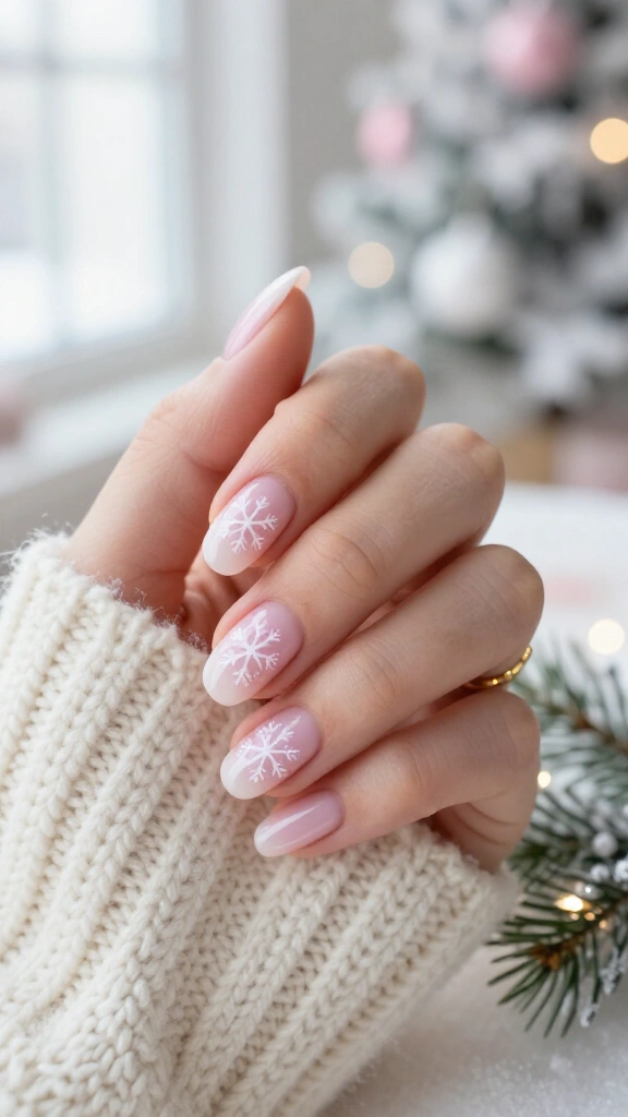 Milky pink base with white snowflakes