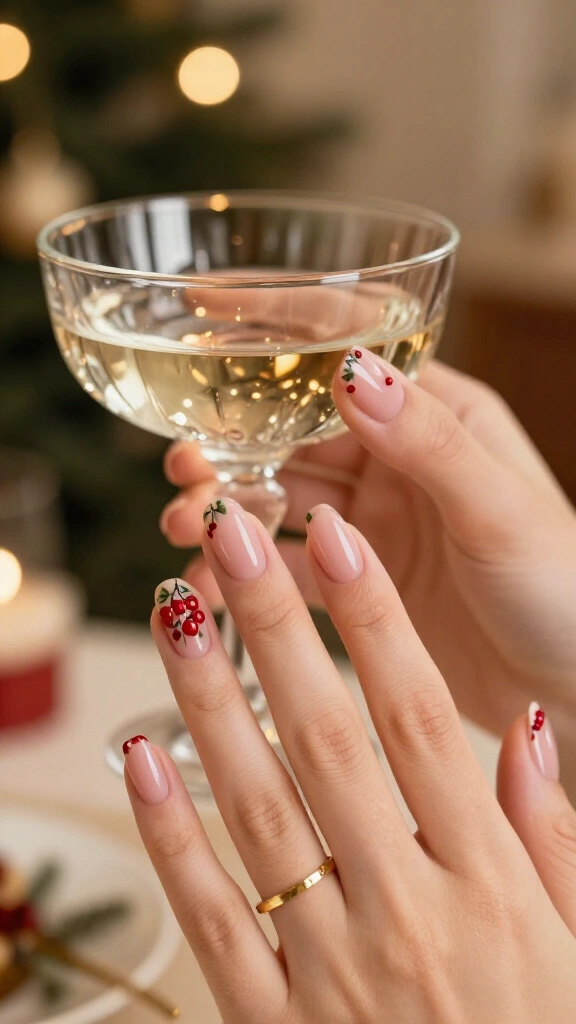 Mistletoe Berries on Sheer Blush