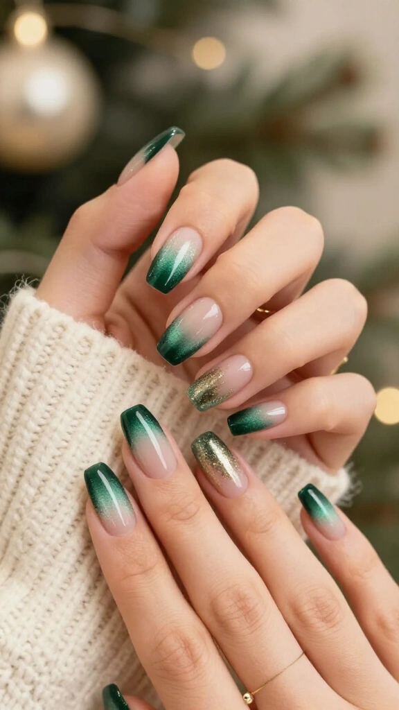 Forest Green French Cat Eye Tips