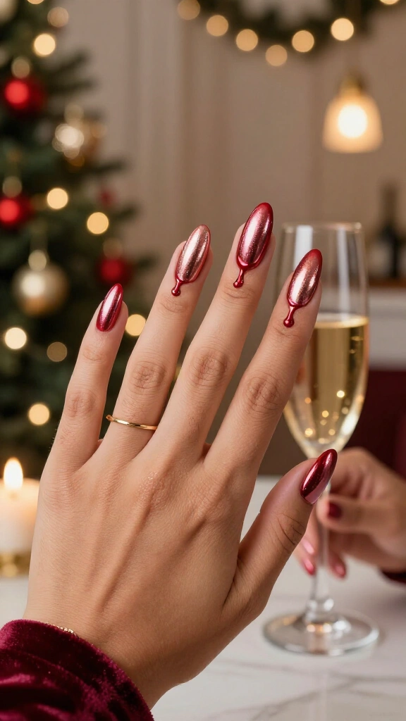 Metallic Rose and Crimson Chrome Drips