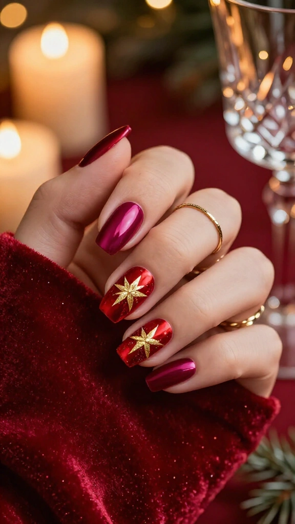 Golden Starbursts on Magenta and Cherry