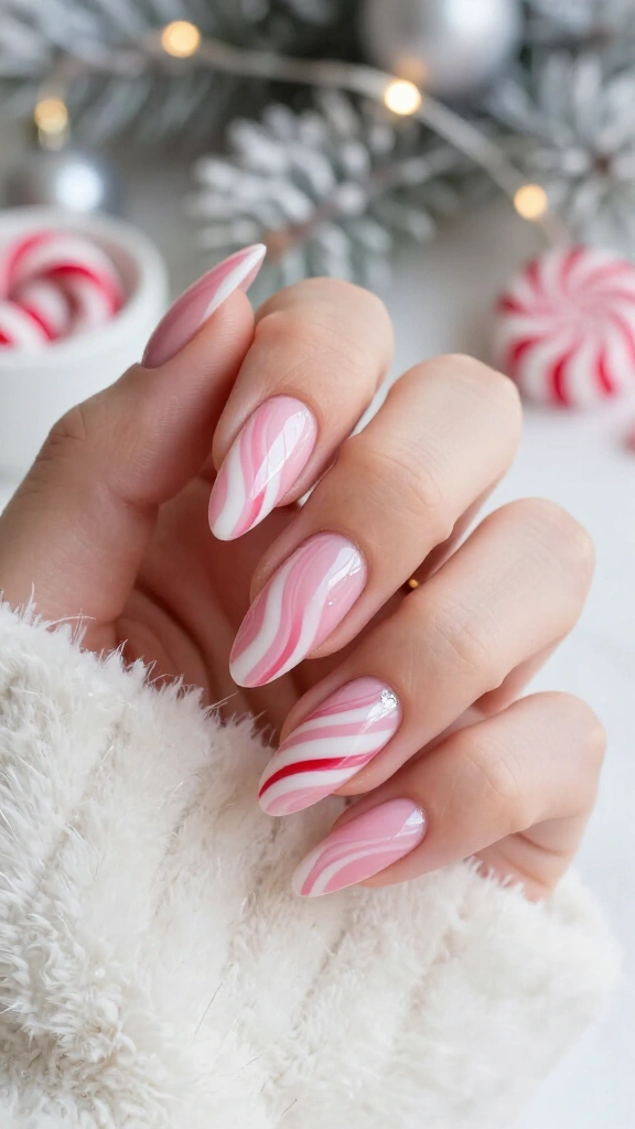 Peppermint swirl almond nails