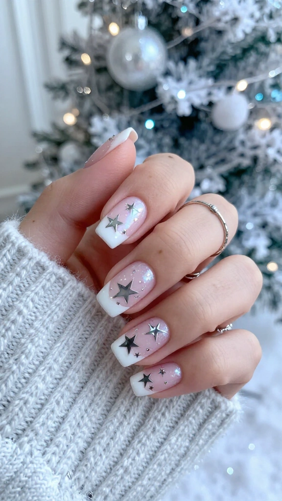 Silver Cyber Stars and Frosted French Tips