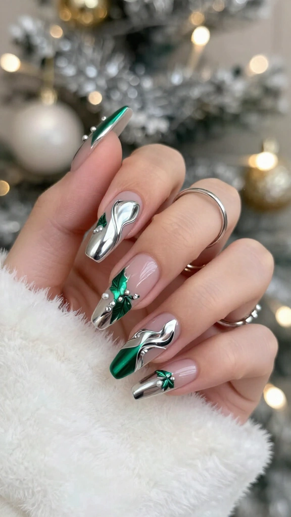 Chrome Ribbon and Mistletoe Swirls