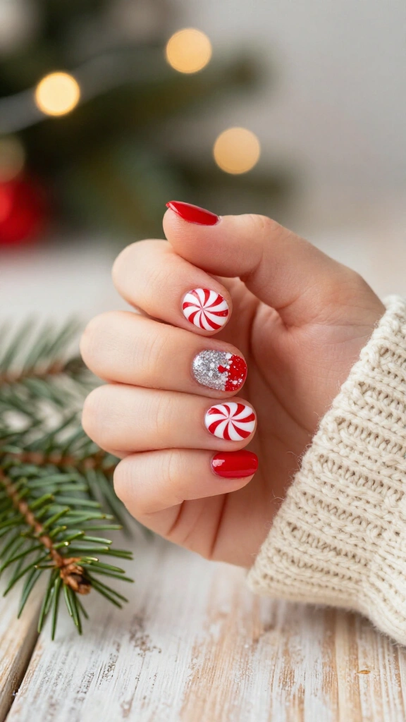 Peppermint Swirl Candy Nails