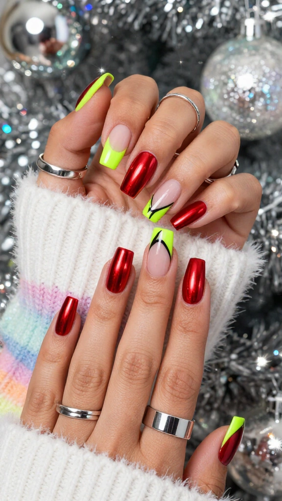 Metallic Lime and Crimson Pop Art Tips