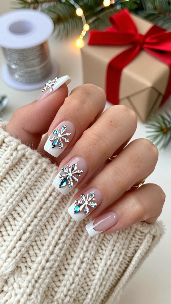 Chunky Bedazzled Snowflakes on Square Tips