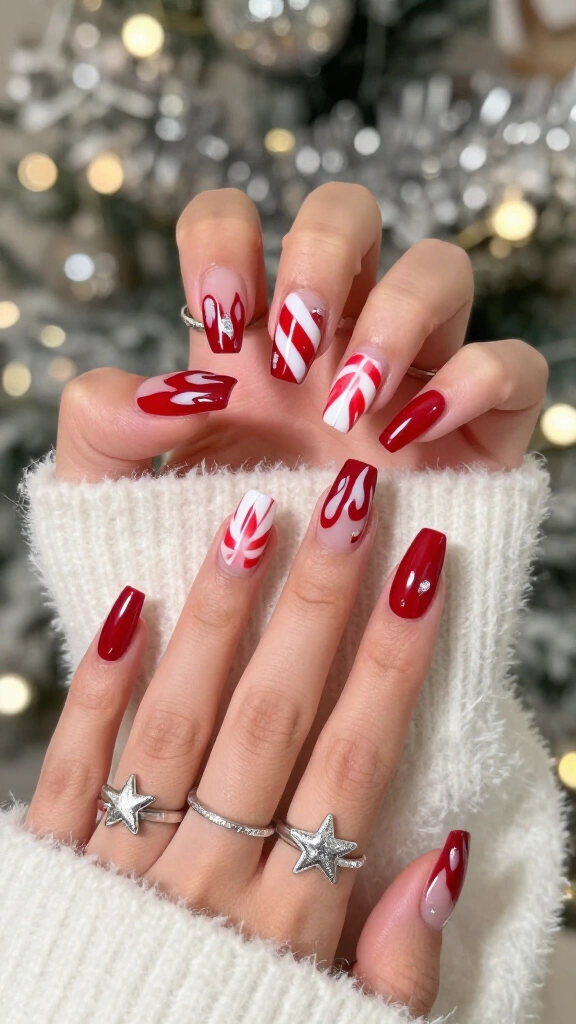 Cherry Red Flames with Candy Cane Striping