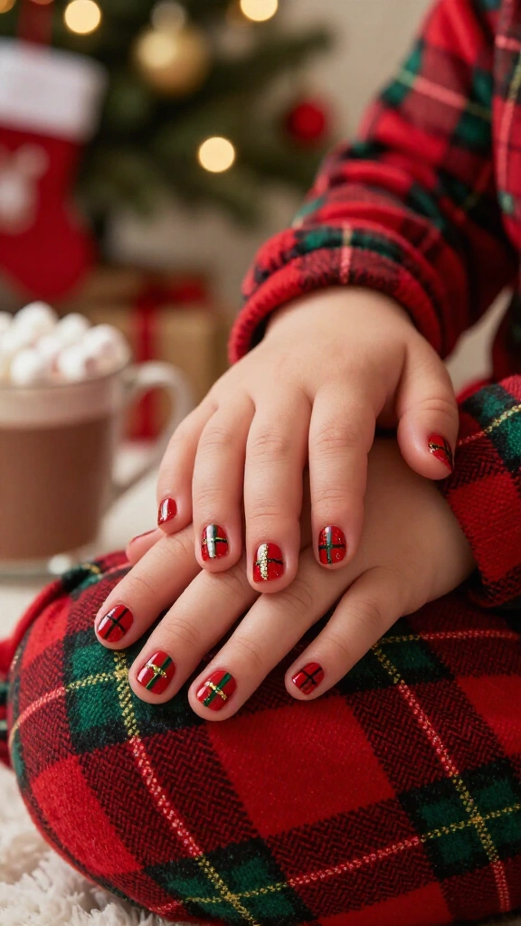 Plaid Holiday Pajama Nails