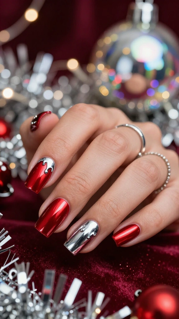 Silver Liquid Metal Drips over Candy Apple Red