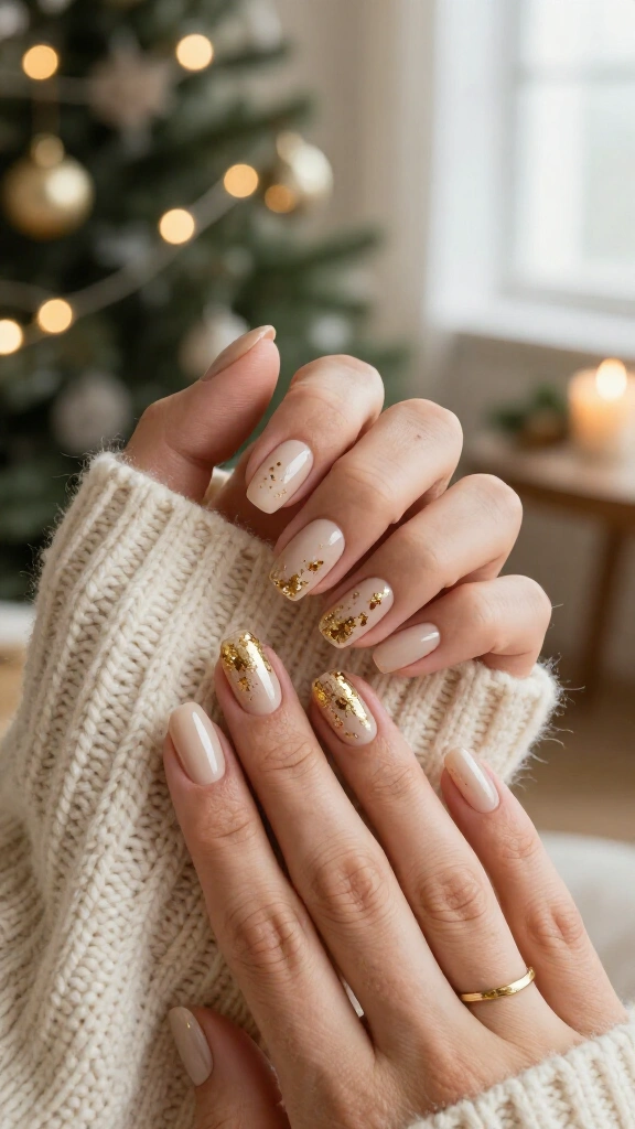 Nude base with gold foil flecks
