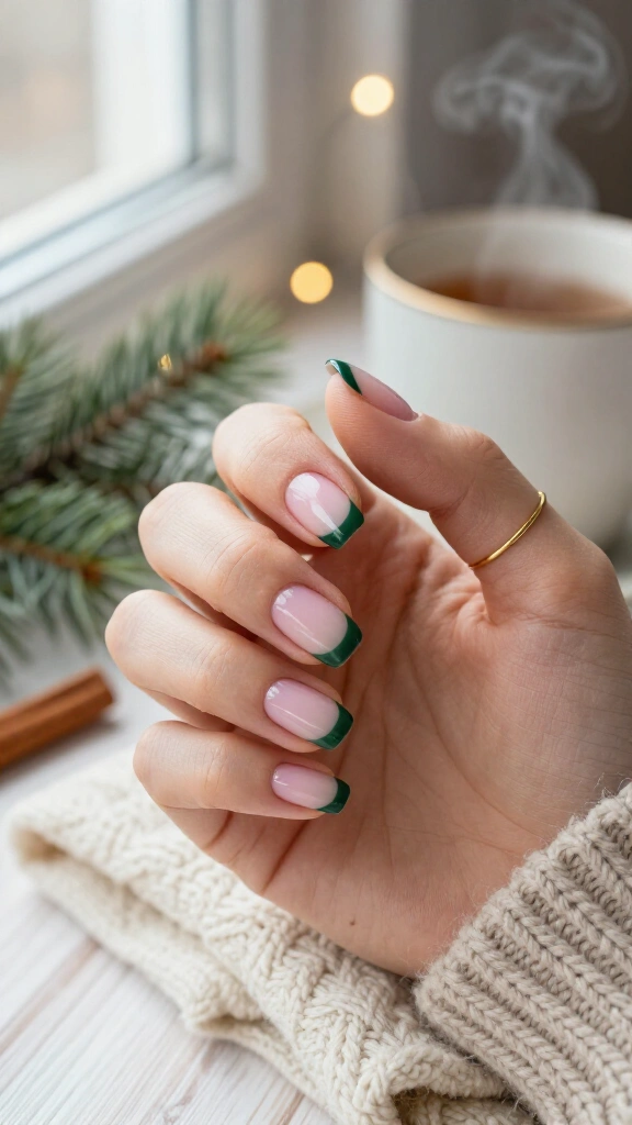Pine green micro French tips