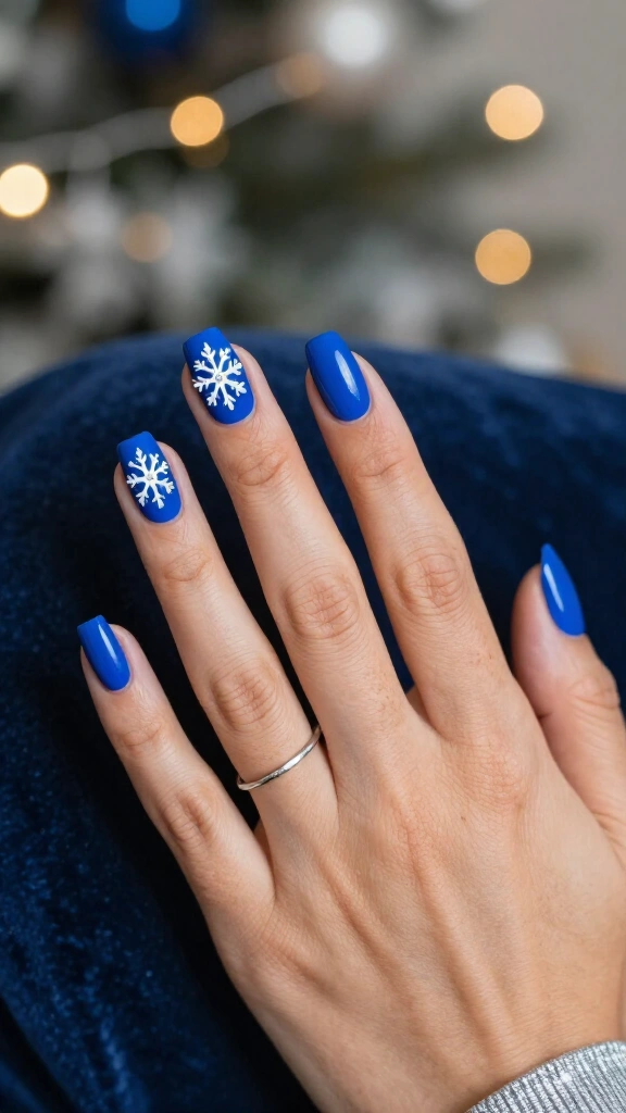 Snowflake accent on cobalt blue