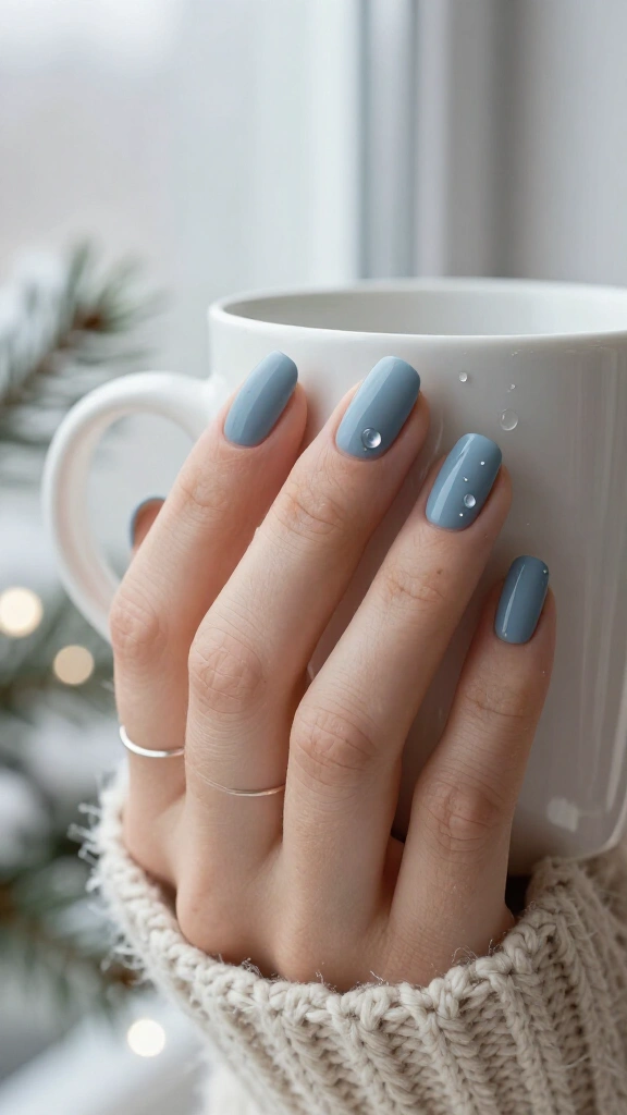 Matte slate blue with glossy snow drops