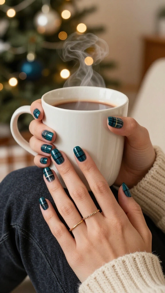 Teal blue plaid holiday pattern