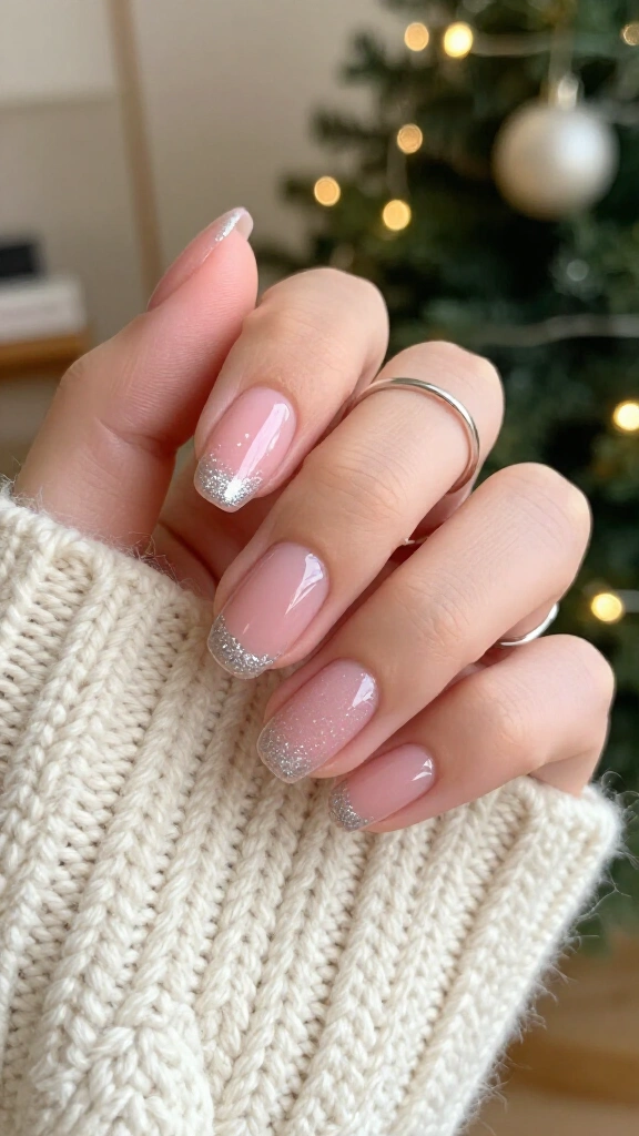 Blush pink with glitter tips