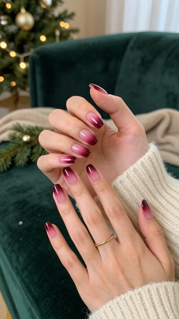 Deep Burgundy Aura Nails