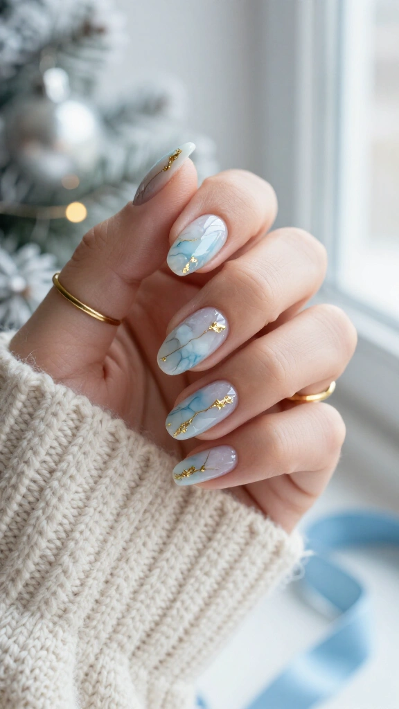 Arctic blue marble with gold leaf