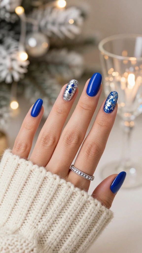 Classic blue and silver chunky glitter dip