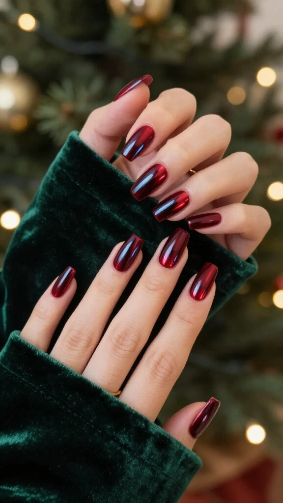 Ruby chrome coffin nails