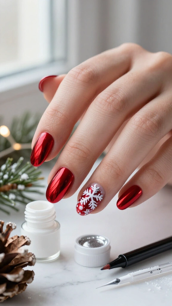 Snowflake details on red chrome