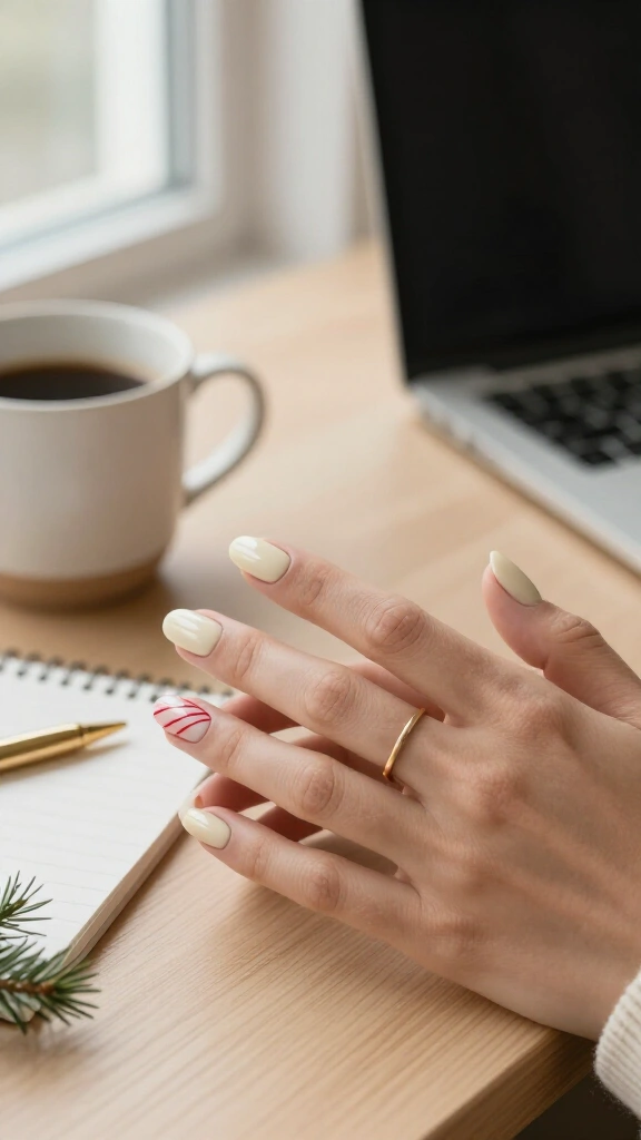 Minimalist Candy Cane Striped Accent Nail