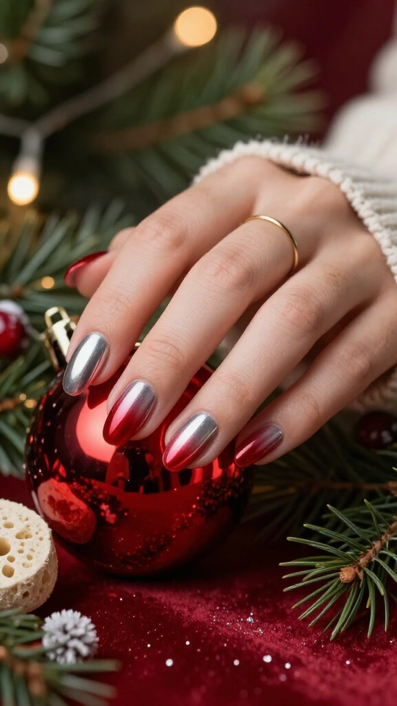 Red and silver chrome ombré
