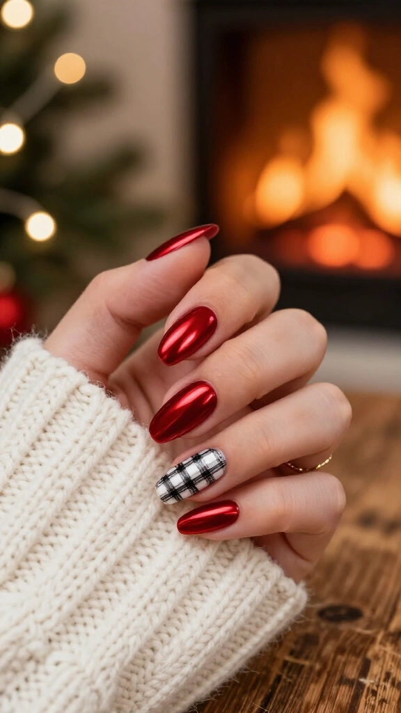 Red chrome plaid accent