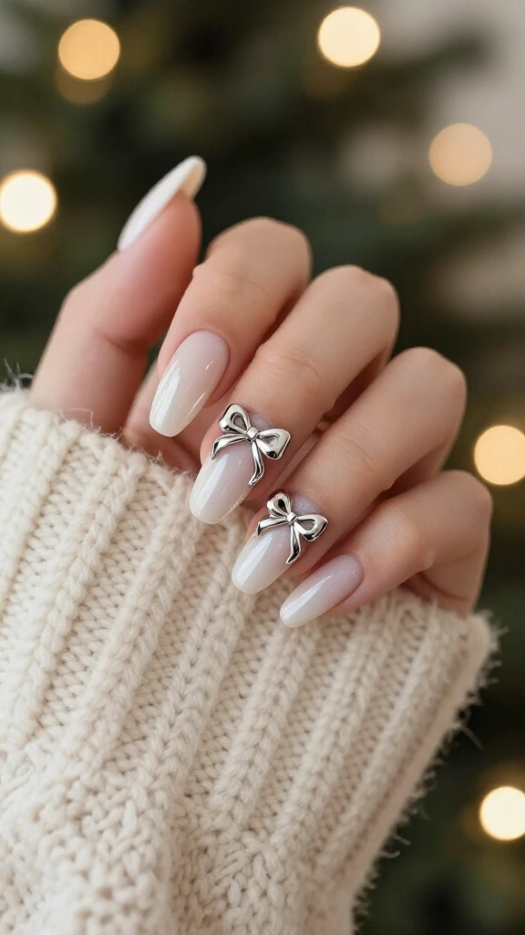 Chrome bow ballerina nails