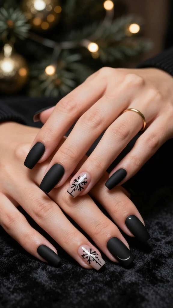 Matte black with glossy French snowflakes