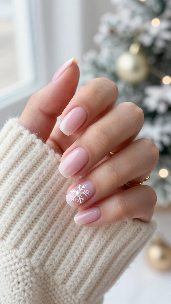 Delicate white snowflakes on pink