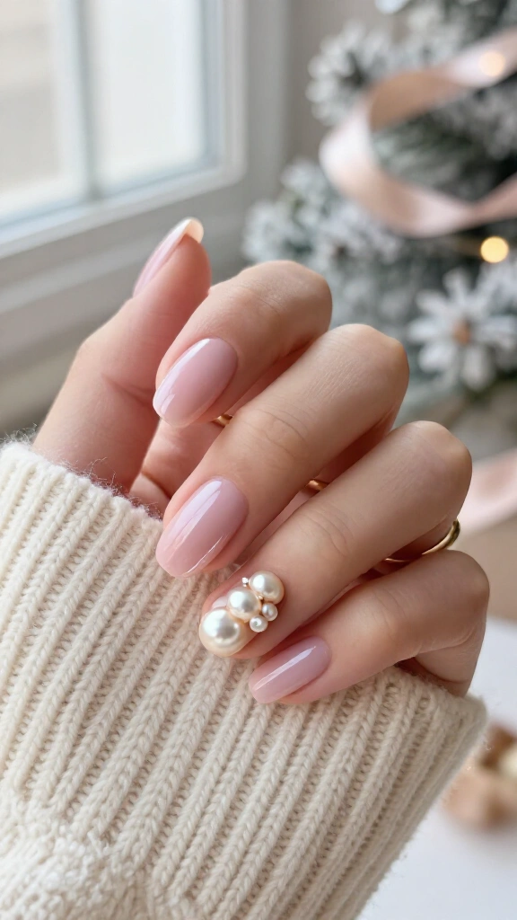 Pearl-studded pink accent nail