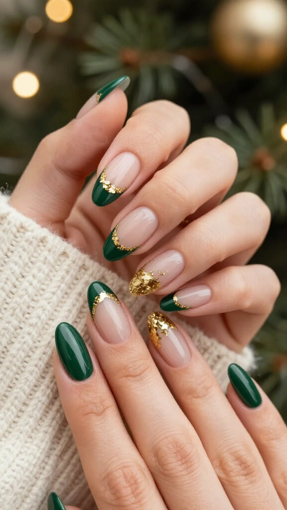 Deep Emerald French Tips with Gold Foil