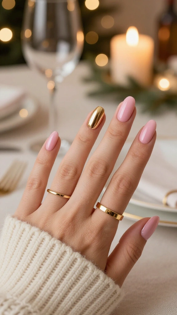 Gold chrome accent on light pink