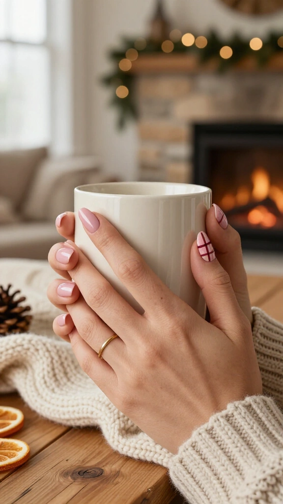 Blush plaid nails