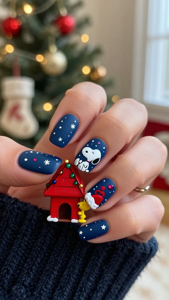 Snoopy Sleeping on His Decorated Doghouse
