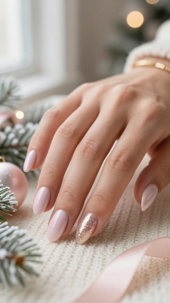 Champagne glitter accent nail