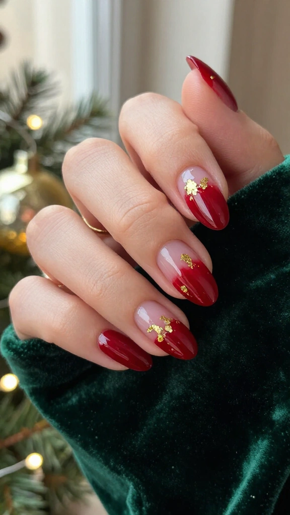 Ruby Jelly Glass Nails with Gold Flakes