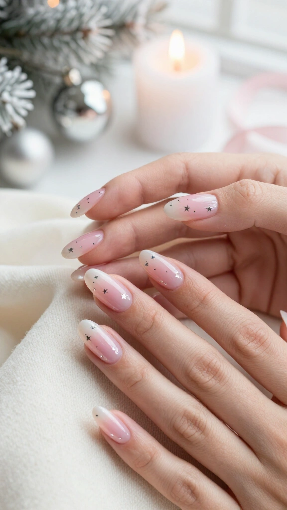 Pink aura nails with silver stars