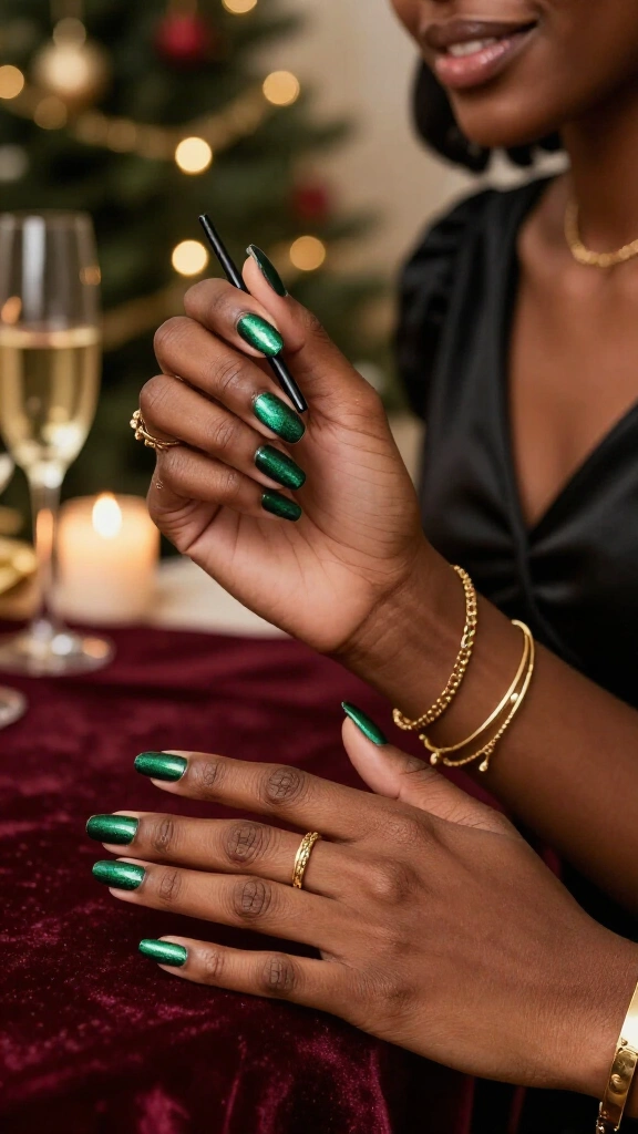 Emerald green velvet magnetic polish