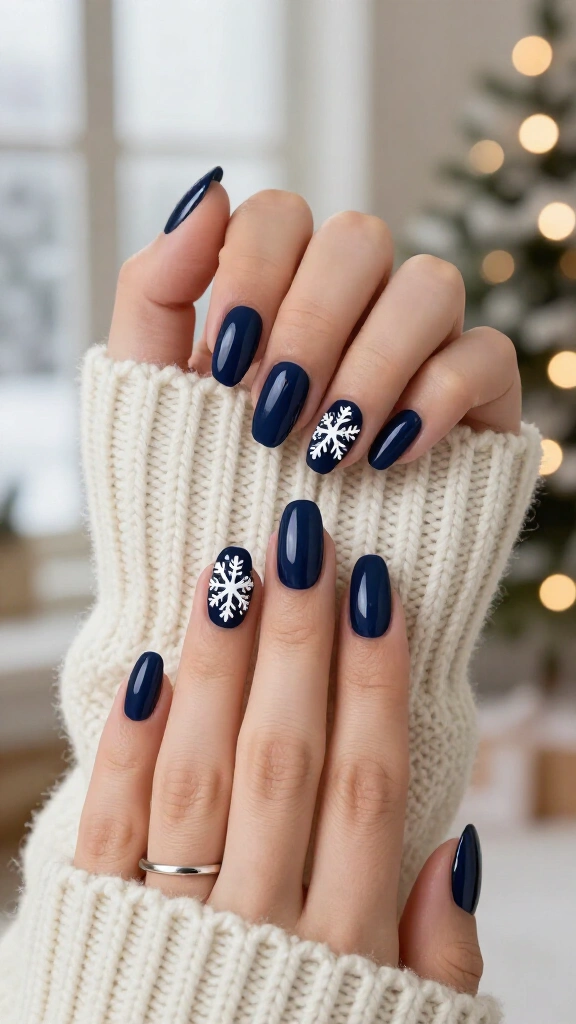 Snowflake accents on navy