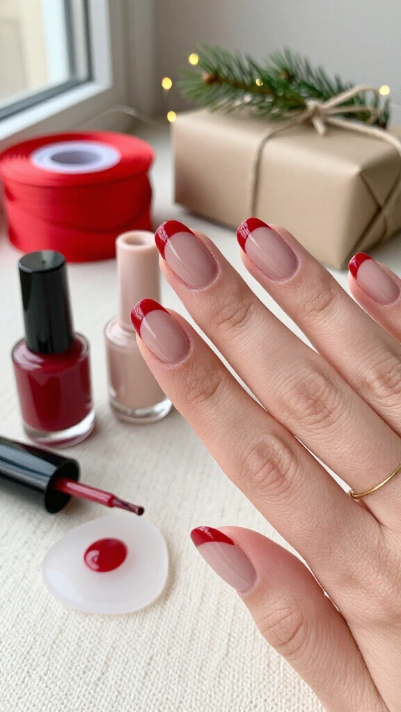 Minimalist Cherry Red French Tips
