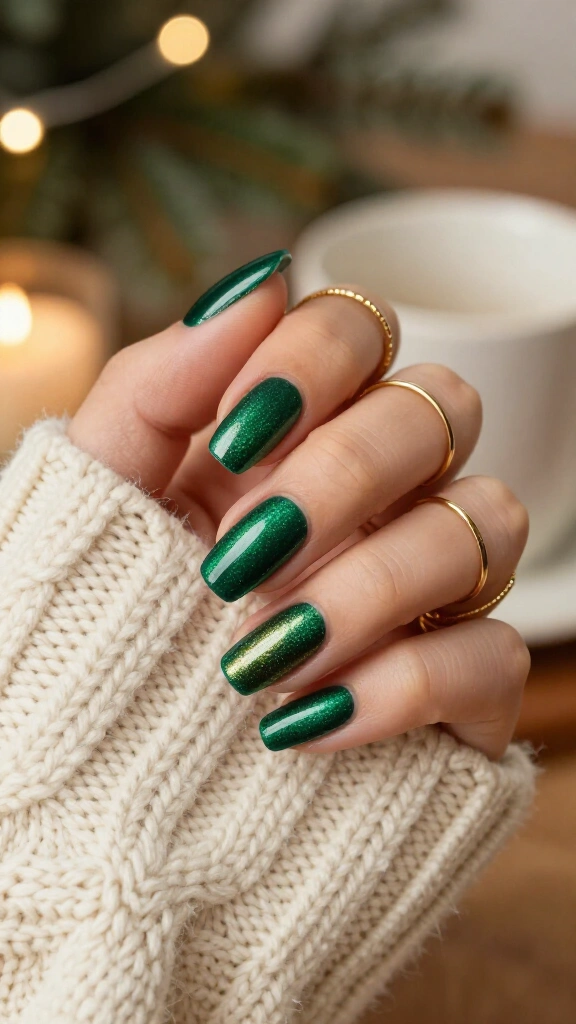 Luxurious emerald velvet nails