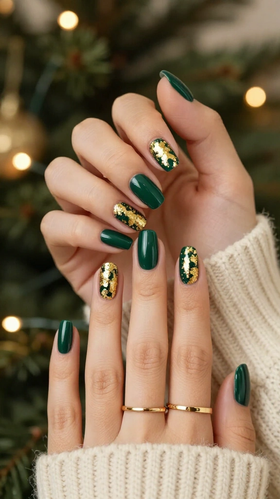 Molten gold foil on deep green