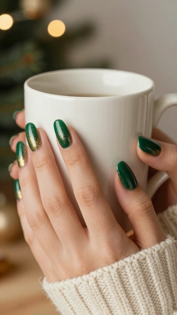 Emerald Green with Gold Shimmer Tips